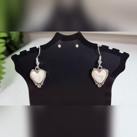 Silver & White Western Heart Earrings – Pierced Drop - Picture 3 of 6